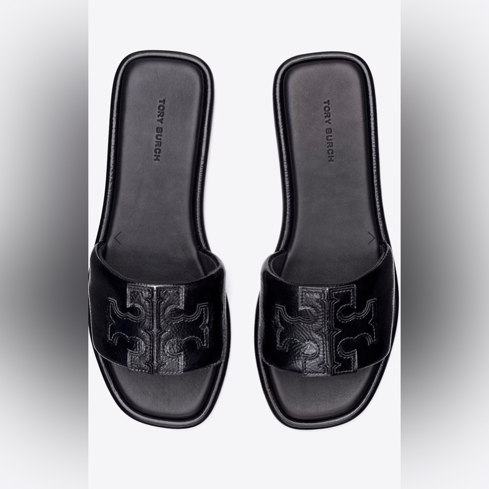 Tory Burch Black Embossed Slides